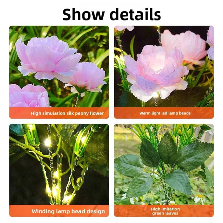 Solar Powered Led Peony Flower Artificial Flower Light high quality